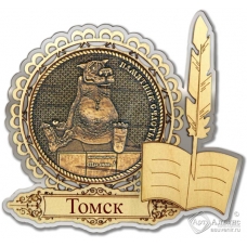 Магнит из бересты Томск-Памятник Счастью перо серебро
